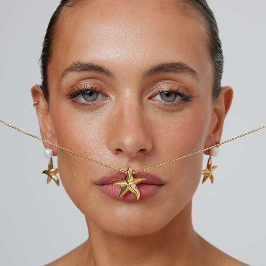 Starfish Earrings with Pearl 24K Gold Plate