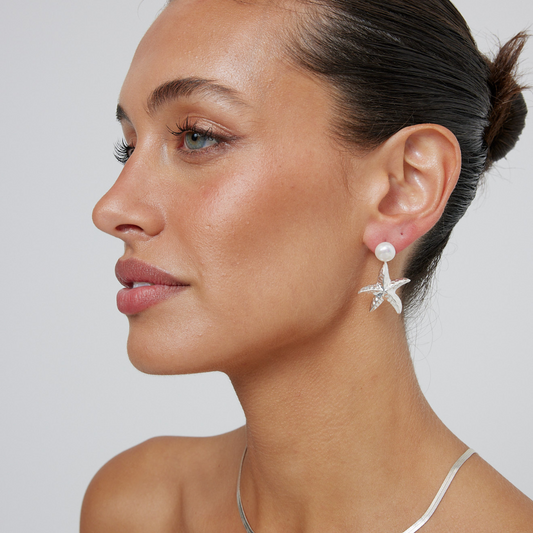 Starfish Earrings with Pearl Sterling Silver