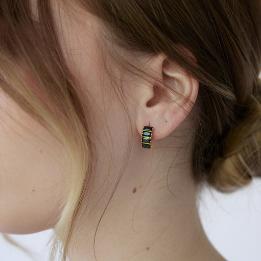 Birthstone Baguette Hoop Earrings 24K Gold Plate