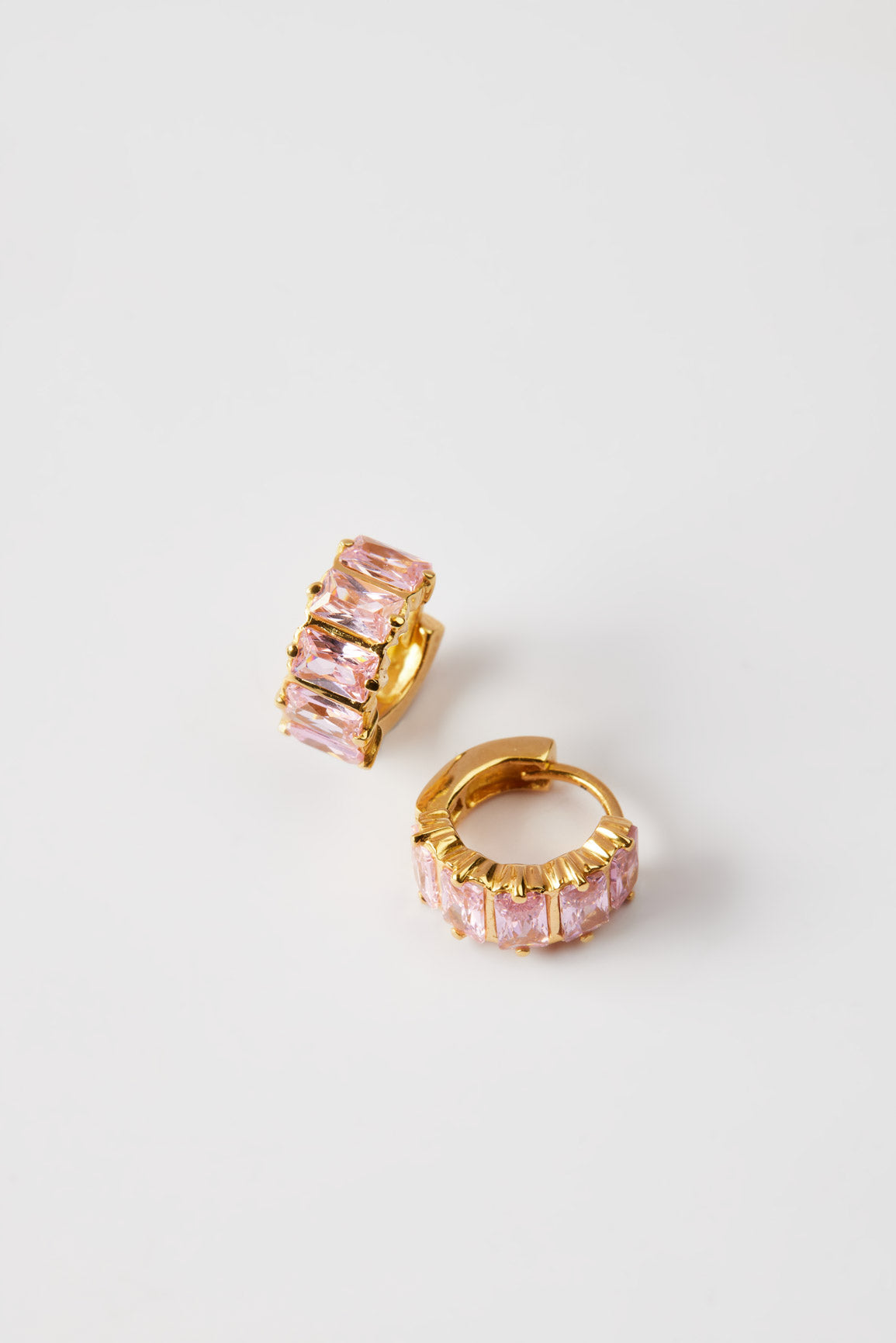 Birthstone Baguette Hoop Earrings 24K Gold Plate