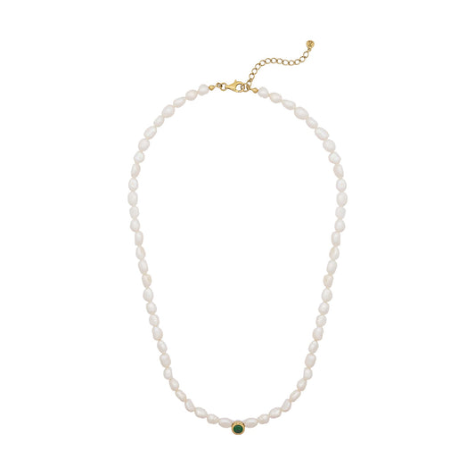 Harper Pearl Necklace with Emerald Stone