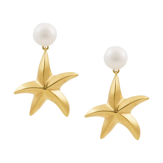 Starfish Earrings with Pearl Gold